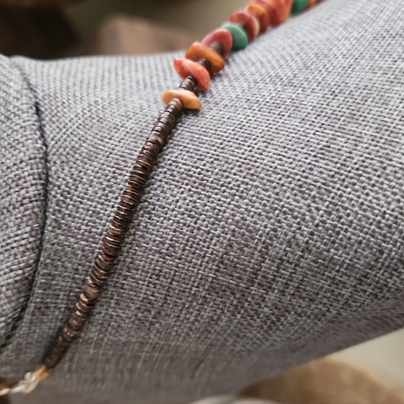 Native American Santo Domingo Handmade Turquoise, Spiny, & Heishi Necklace 💙🧡 - Picture 5 of 16